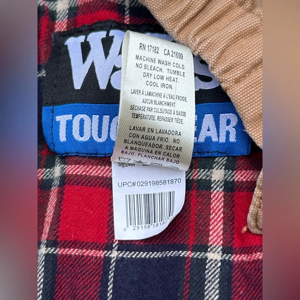 WALLS Tough Wear Tan Snap Flannel Red Plaid Lined Hooded Coat Jacket Boys Kids